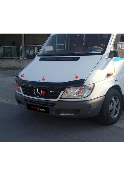 Mercedes Sprinter 2000 - 2006 Ön Kaput Koruyucu Rüzgarlığı Piano Black 3.2 mm Kalın Plastik