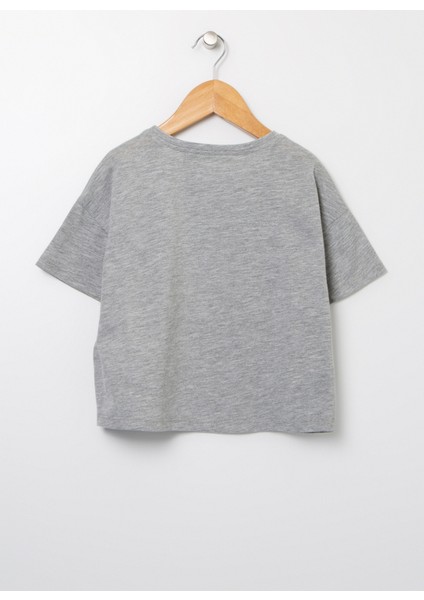 DRG-32 Bisiklet Yaka Standart Kalıp Baskılı Gri Melanj Kız Çocuk T-Shirt modelleri