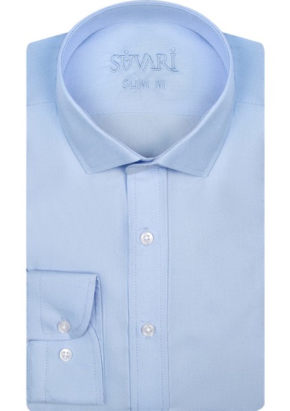 GM1007100426 Klasik Yaka Slim Fit Düz Mavi Erkek Gömlek