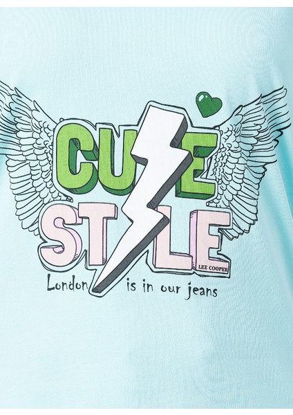 222 LCF 242012 Geniş Yaka Normal Kalıp Baskılı Mint Kadın T-Shirt indirimleri