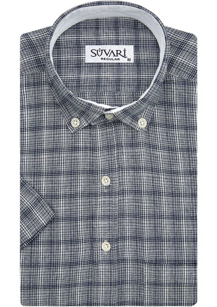 GM2017700090 Klasik Yaka EkoseDesenli Mavi Erkek Gömlek