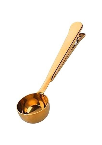 Mandallı Kahve Ölçü Kaşığı Gold Çok Fonksiyonlu Paslanmaz Çelik Kaşık