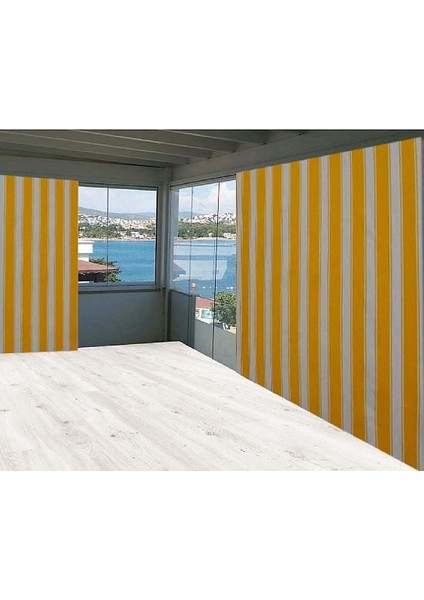 Balkon Perdesi Sarı Kalın Çizgili 750X250