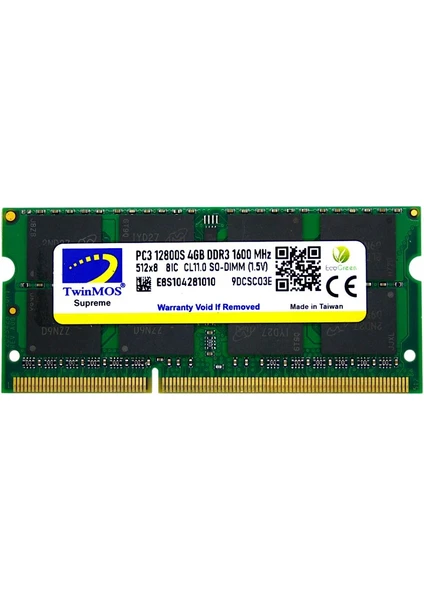 Twınmos 4gb 1600MHZ Ddr3 1.5V Notebook Ram MDD34GB1600N