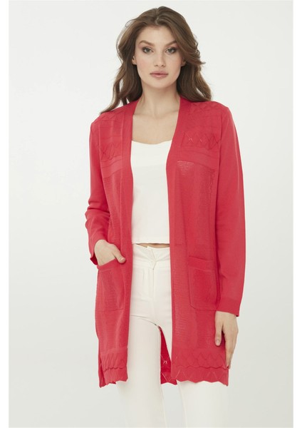 Kadın Triko Iğne Işi Uzun Hırka N.çiçeği