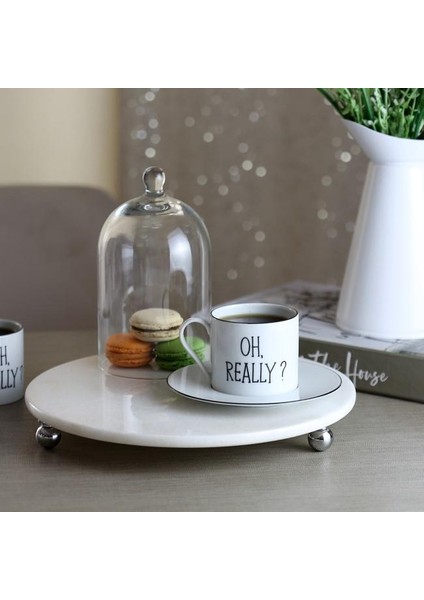 Mermer Beyaz 28 cm Gümüş Boncuk Ayak Yuvarlak Sunumluk