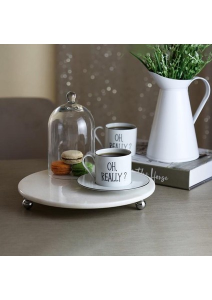 Mermer Beyaz 28 cm Gümüş Boncuk Ayak Yuvarlak Sunumluk fiyatları