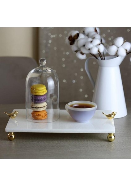 Mermer Beyaz 30X20 cm Altın Ayak Kuş Sunum Tabağı fiyatları