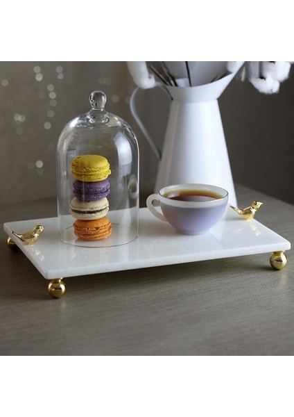 Mermer Beyaz 30X20 cm Altın Ayak Kuş Sunum Tabağı fırsatları