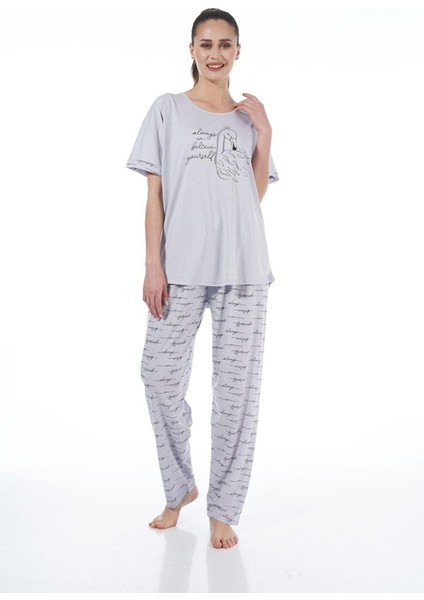 22151 Kadın Kuğulu Viskon Kısa Kollu Büyük Beden Pijama Takımı fiyatları