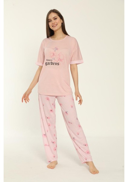 22153 Kadın Çiçek Desenli Viskon Kısa Kollu Büyük Beden Pijama Takımı fiyatları