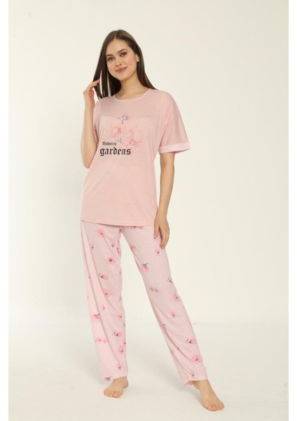 22153 Kadın Çiçek Desenli Viskon Kısa Kollu Büyük Beden Pijama Takımı fırsatları