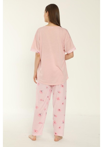 22153 Kadın Çiçek Desenli Viskon Kısa Kollu Büyük Beden Pijama Takımı indirimleri