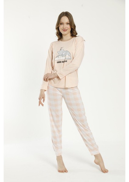 22137 Kadın Kare Desenli Uzun Kollu Viskon Pijama Takımı fırsatları