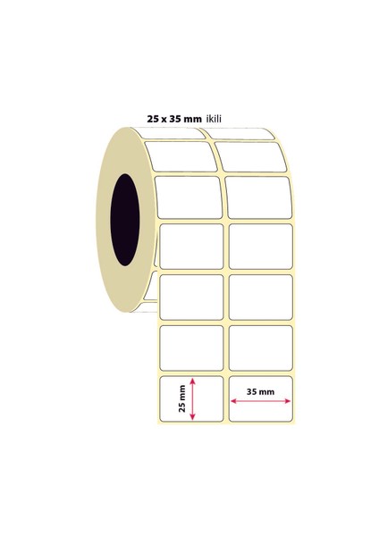 25X35MM Ikili Kuşe Etiket | 6 Rulo | 3000 Sarım |