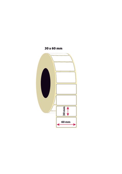 İşimiz Etiket 30X60MM Kuşe Etiket | 6 Rulo | 1500 Sarım |