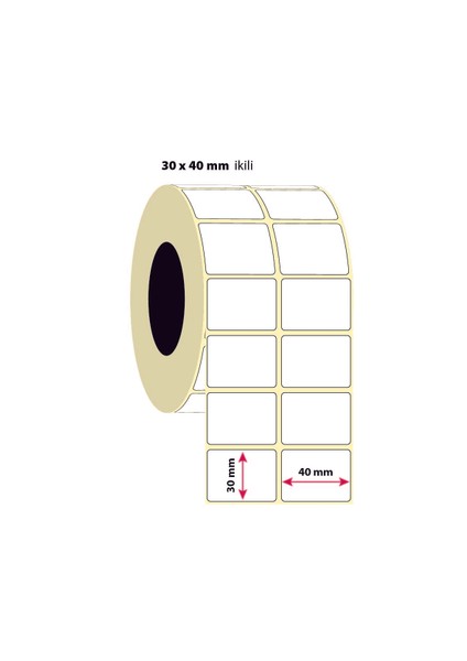 30X40MM Ikili Termal Etiket | 6 Rulo | 2000 Sarım |