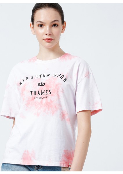 222 LCF 242003 Bisiklet Yaka Normal Kalıp Batik Pembe Kadın T-Shirt
