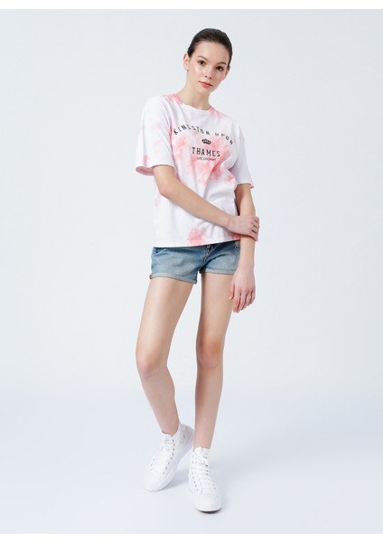 222 LCF 242003 Bisiklet Yaka Normal Kalıp Batik Pembe Kadın T-Shirt fiyatları