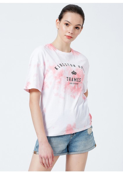 222 LCF 242003 Bisiklet Yaka Normal Kalıp Batik Pembe Kadın T-Shirt modelleri