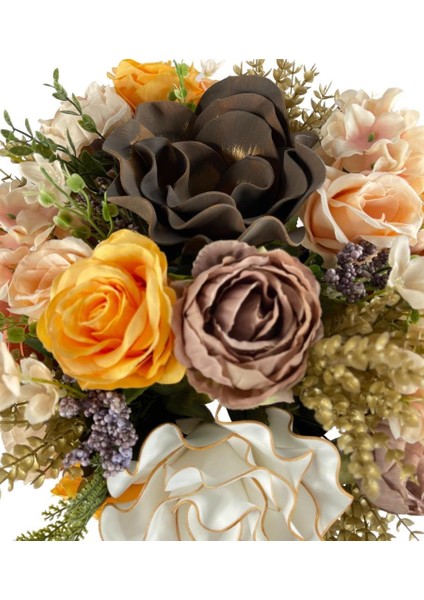 Yapay Çiçek ve Latex Aranjmanı Metal Eski Gold Vazolu Masa Üstü Çiçeği Arajman 98061 modelleri