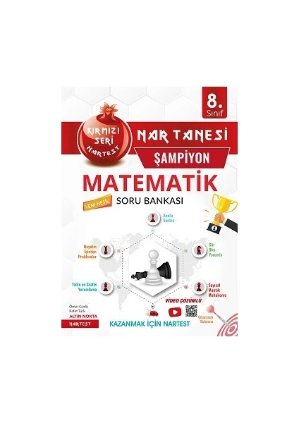 Nartest Yayınevi 8. Sınıf Kırmızı Nar Tanesi Şampiyon Matematik Soru Bankası Altın Sorular