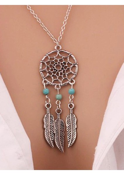 Doğal Amazonit Taşlı Otantik Püskül Kolye Vintage Tarz