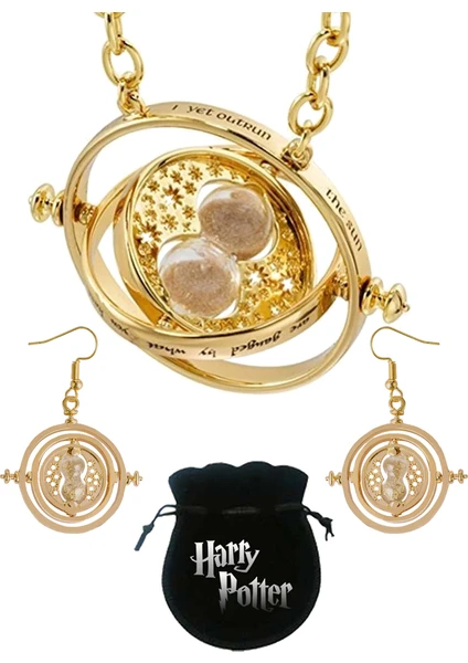 Time Turner Kolye Küpe Set Hermione Granger Kum Saati Zamanda Yolculuk Kolyesi Harry Potter