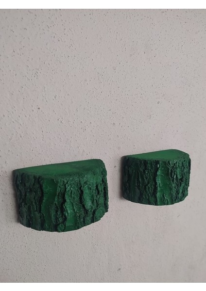 2'li Duvara Yapışkanlı Ahşap Meşe Ağacı Yeşil Kütük Mumluk Aplik