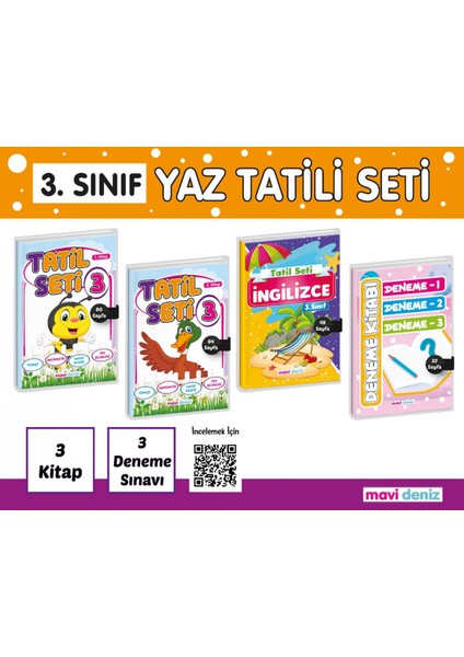 Mavi Deniz Yayınları 3. Sınıf Yaz Tatil Kitabı Seti Etkinlik Tekrar Hazırlık Ingilizce