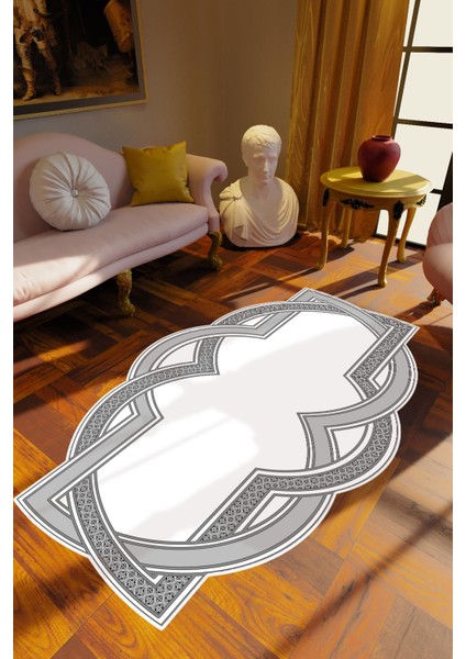 Salon Halısı Klasik Modern Gri Kaydırmaz Kesme Yıkanabilir Ince Halı Tüysüz Kilim