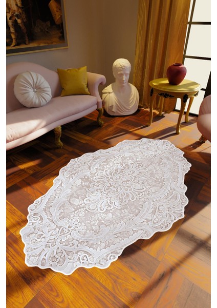 Salon Halısı Klasik Modern Bej Beyaz Ekru Kaydırmaz Kesme Yıkanabilir Ince Halı Tüysüz Kilim