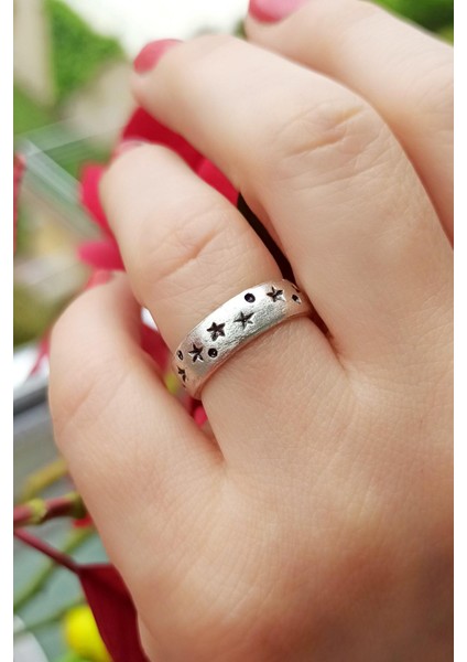 Antik Gümüş Kaplama Yıldız Deseni Şekilli El Yapımı Ayarlanabilir Kadın Yüzük