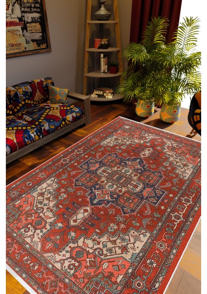 Salon Halısı Otantik Eskitme Kahverengi Bordo Kaydırmaz Kesme Yıkanabilir Ince Halı Tüysüz Kilim