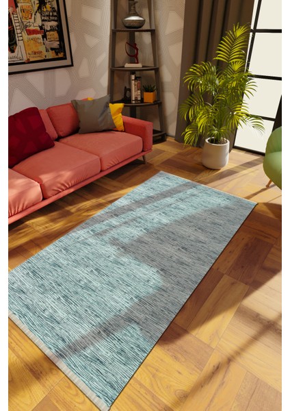Modern Eskitme Mavi Dijital Baskı Halı Kaydırmaz Ince Yıkanabilir