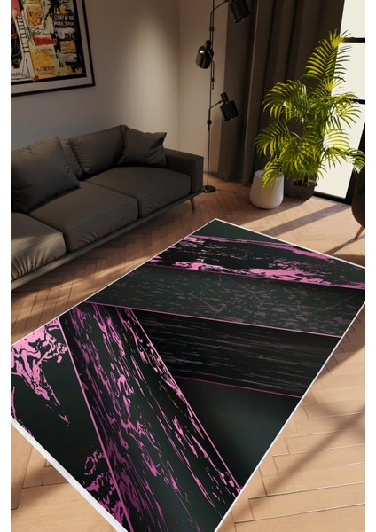 Modern Pembe Gri Kaydırmaz Kesme Yıkanabilir Ince Halı