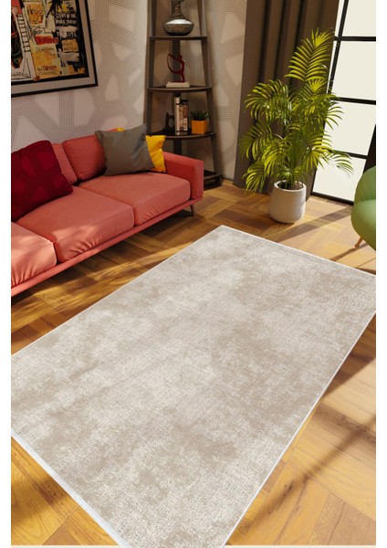 Doku Eskitme Bej Krem Kaydırmaz Kesme Yıkanabilir Ince Halı