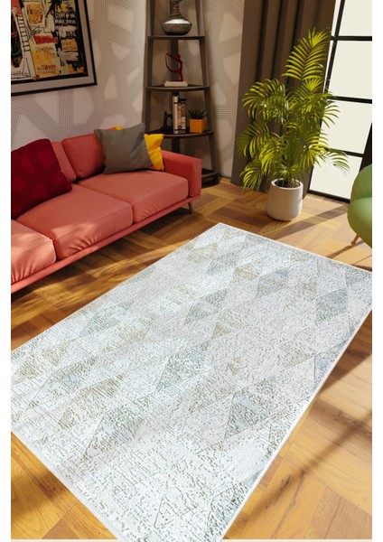 Modern Eskitme Baklava Desen Gri Kaydırmaz Kesme Yıkanabilir Ince Halı