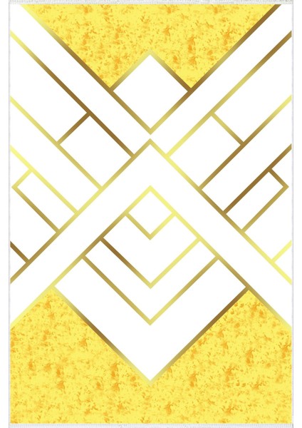 Modern Geometrik Gold Turuncu Beyaz Altın Kaydırmaz Kesme Yıkanabilir Ince Halı fiyatları