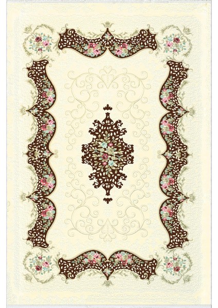 Figürlü Çiçekli Ekru Krem Kahverengi Kaydırmaz Kesme Yıkanabilir Ince Halı fiyatları