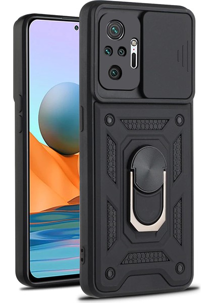 Xiaomi Redmi Note 10 Pro Kılıf Lens Sürgülü Yüzüklü Tank Silikon Pars