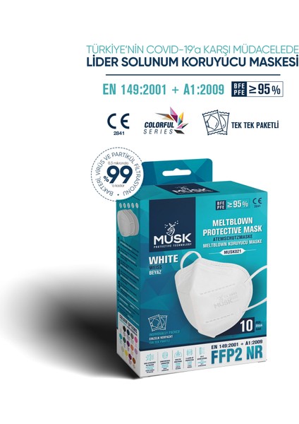 FFP2/N95 Maske Beyaz  Renk 70 Adet