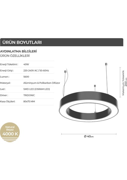 40 cm Simit Dekoratif LED Sarkıt Yuvarlak Armatür Avize Aydınlatma 4000K