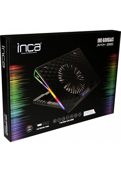 INC-608GMS Arrax Serıes Bıg Fan, Rgb Frame, LCD Panel, 7 Rgb Mode, 5 Steps 13 ”-18” Gaming Notebook Soğutucu