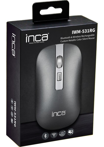 IWM-531RG Bluetooth Kablosuz Optik Metalik Gri Mouse