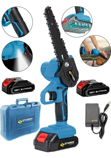 Power Tools New Serıes 58 V 5 Ah Akülü Dal Kesme Budama Testere Bıçkı Makinası Çift Akülü Çantalı