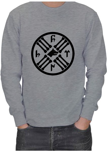 Göktürkçe Türk Yazili ve Gökkurt Baskili Erkek Sweatshirt