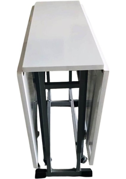Katlanır 8 Kişilik Montajı Yapılmış MDF Mutfak Masası Lake Beyaz