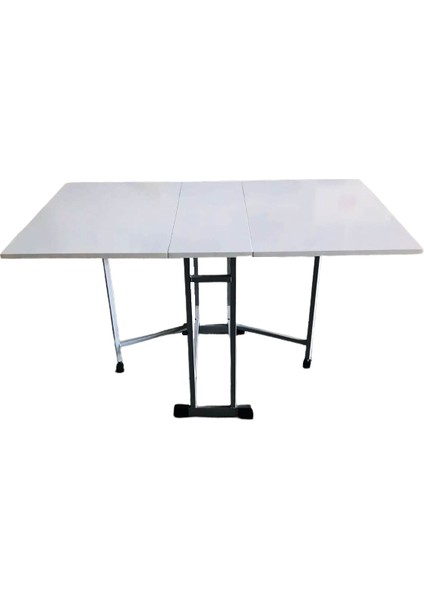 Katlanır 8 Kişilik Montajı Yapılmış MDF Mutfak Masası Lake Beyaz