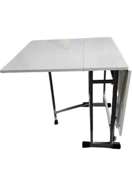 Katlanır 8 Kişilik Montajı Yapılmış MDF Mutfak Masası Lake Beyaz